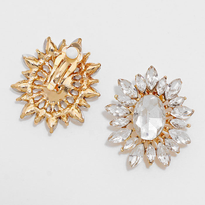 iLLASPARKZ Marquise Rhinestone Petal Clip on Earrings