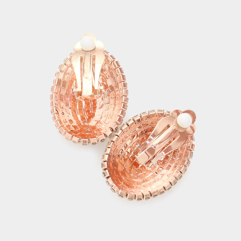 iLLASPARKZ Rhinestone Pave Oval Evening Clip on Earrings