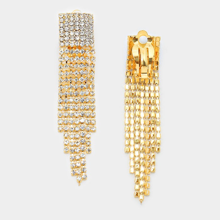 iLLASPARKZ Rhinestone fringe clip on earrings