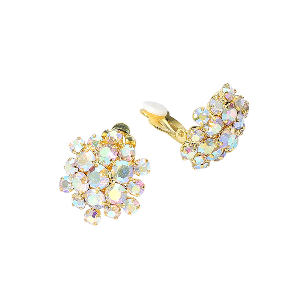iLLASPARKZ Rhinestone Cluster Flower Evening Clip On Earrings