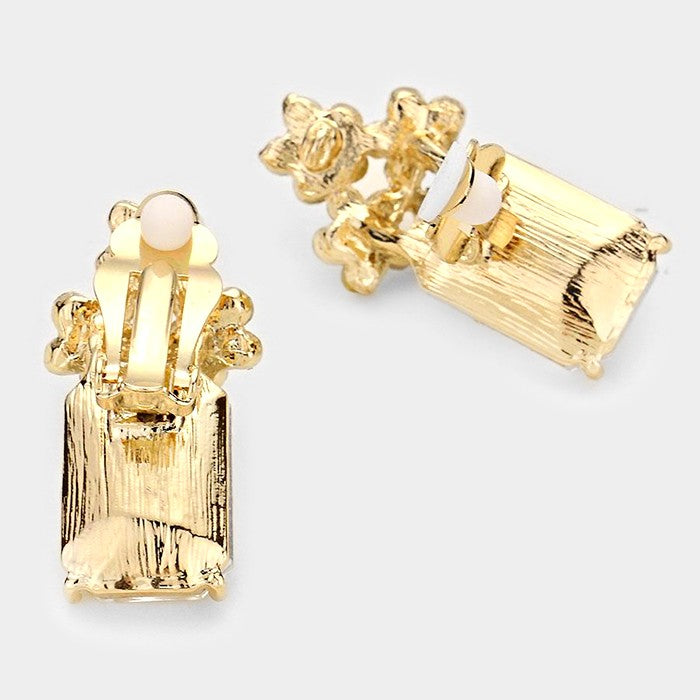 iLLASPARKZ Emerald cut crystal rhinestone flowers clip on earrings