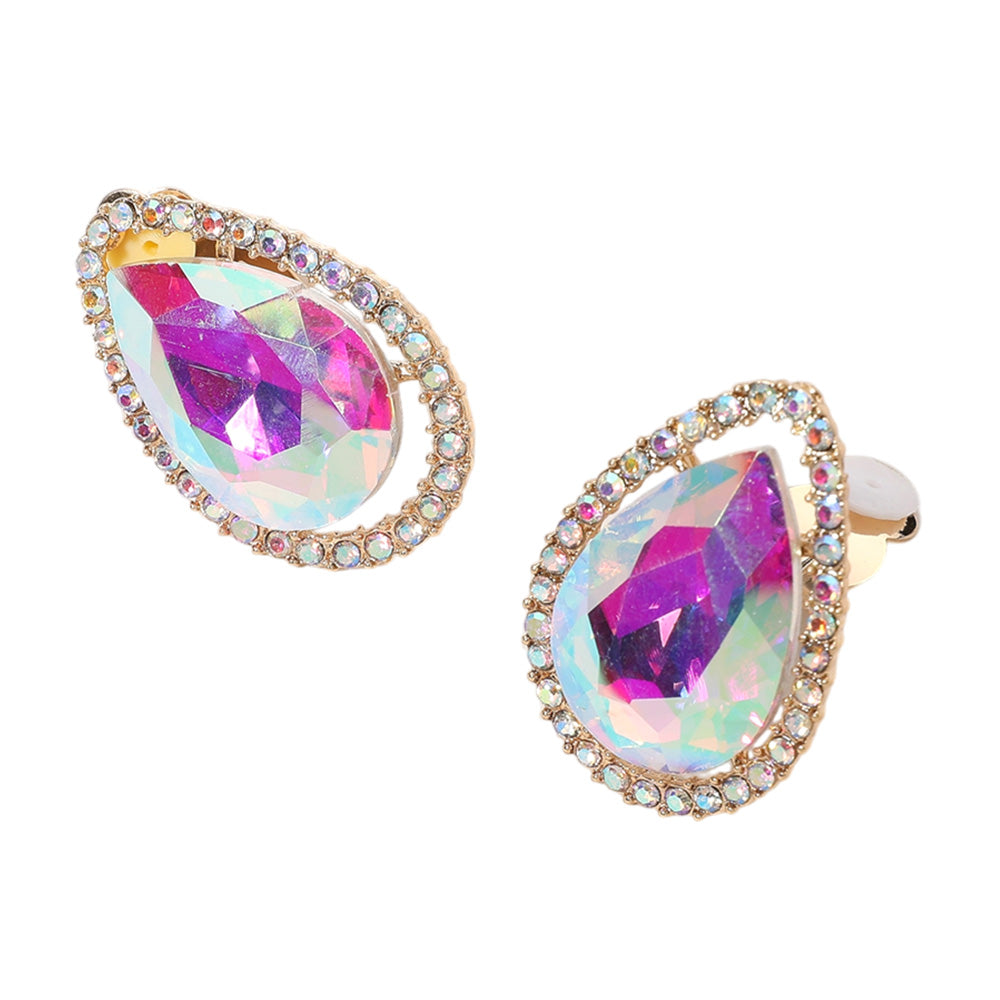 iLLASPARKZ Teardrop Stone Evening Clip On Earrings
