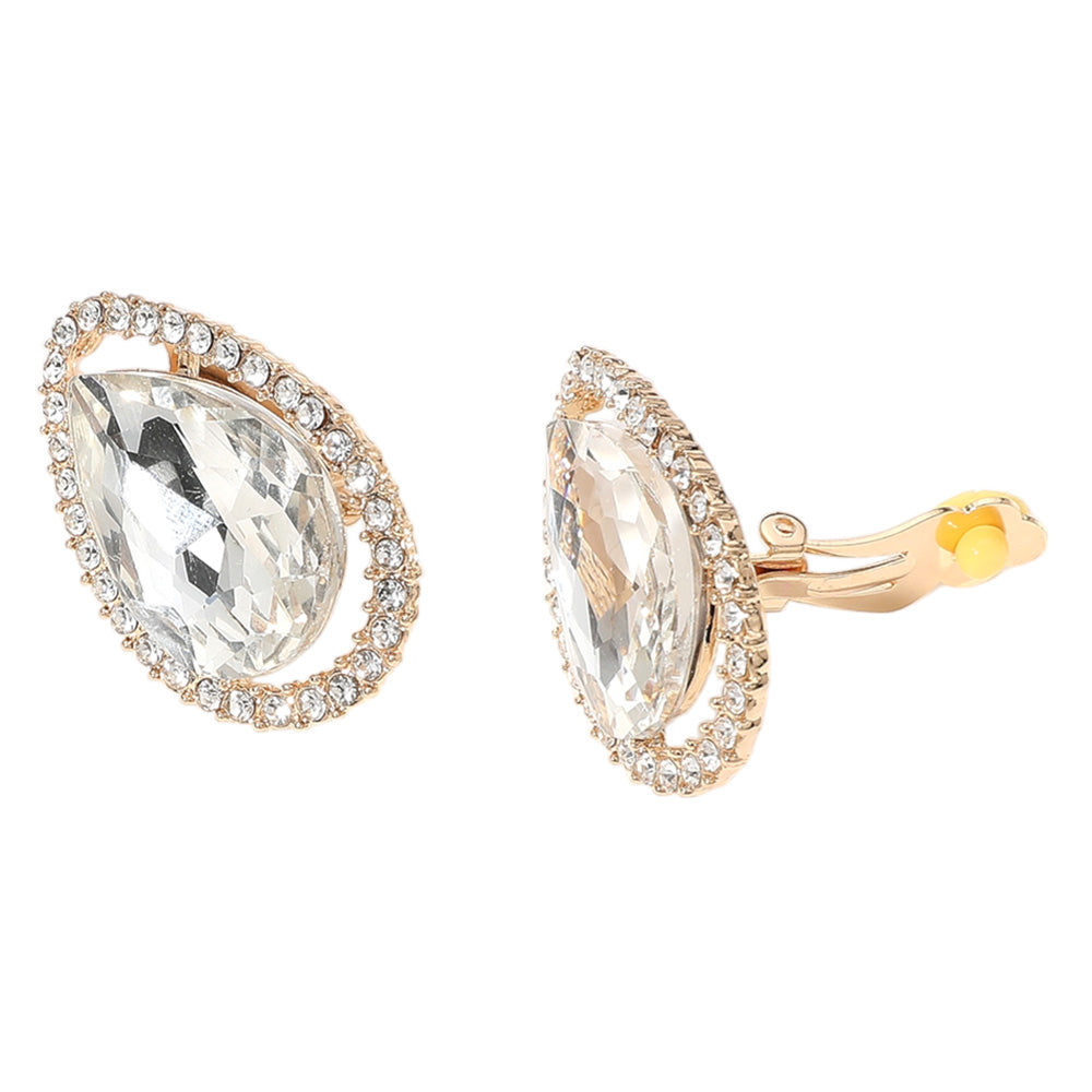 iLLASPARKZ Teardrop Stone Evening Clip On Earrings