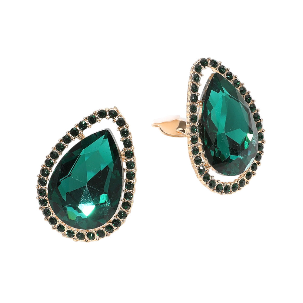 iLLASPARKZ Teardrop Stone Evening Clip On Earrings