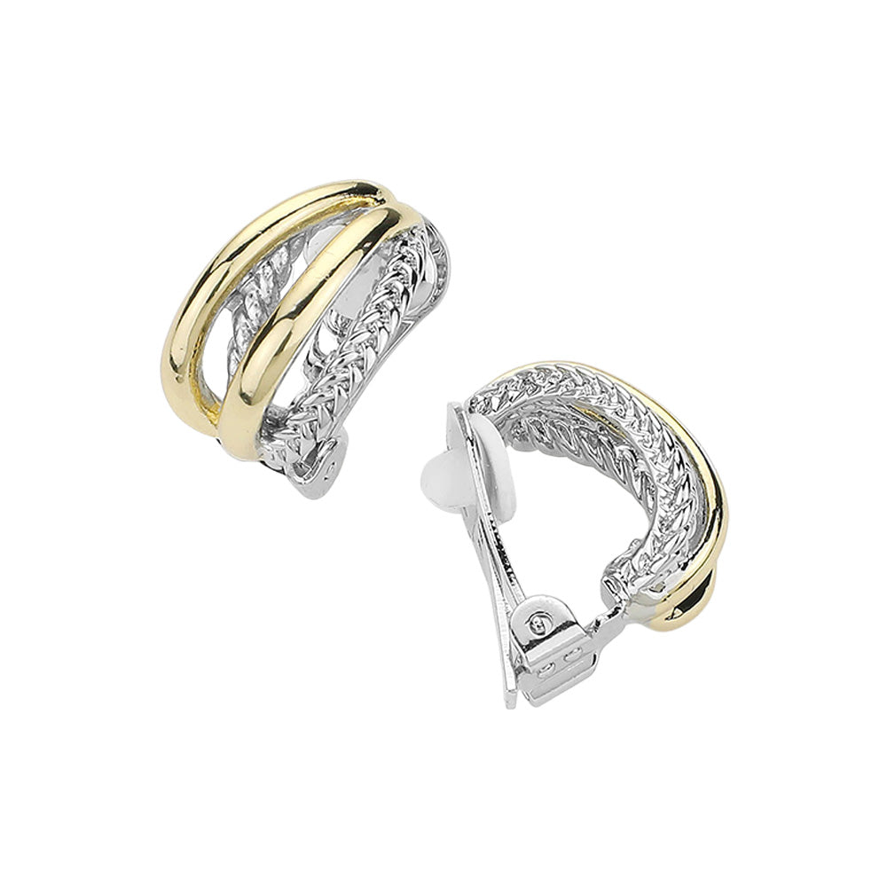 iLLASPARKZ 14K Gold Plated Two Tone Crisscross Clip On Earrings