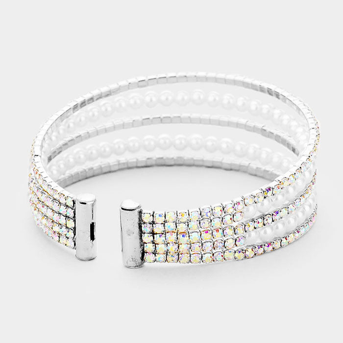 iLLASPARKZ 5Row Crystal Pave Pearl Cuff Evening Bracelet