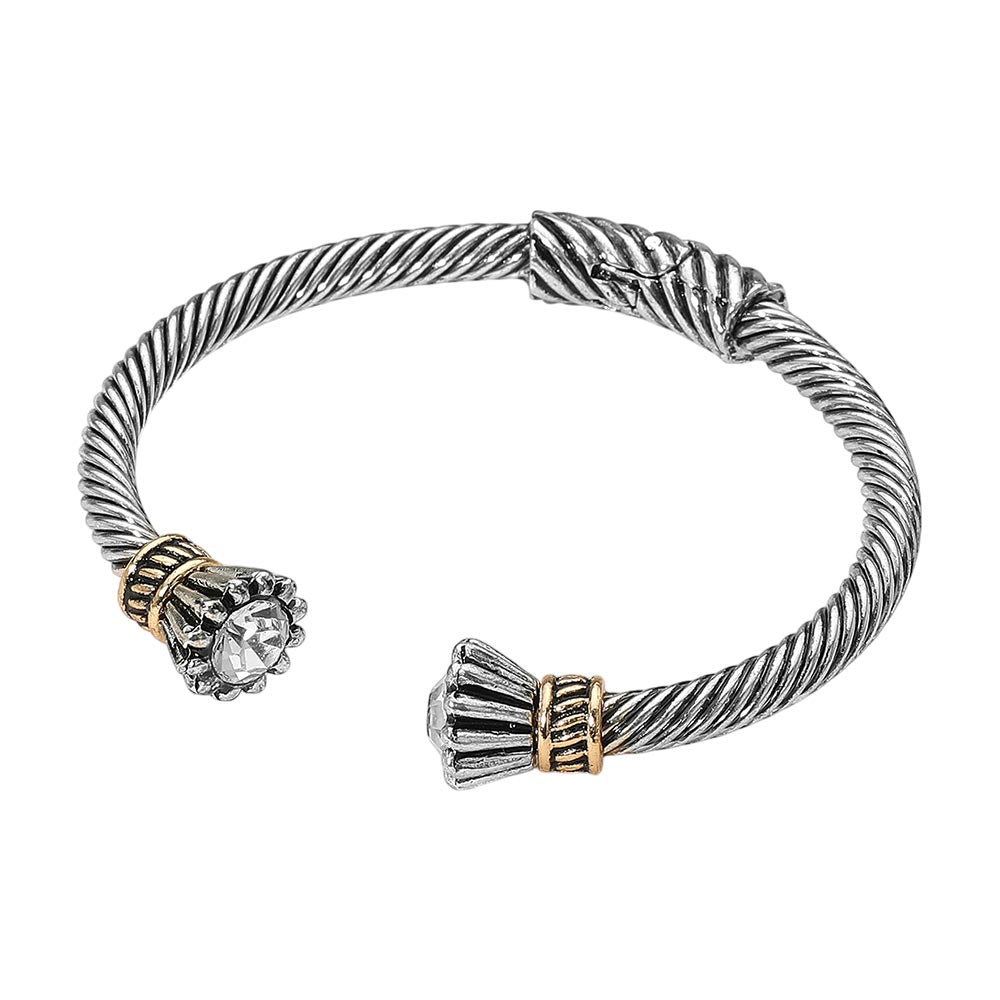 iLLASPARKZ Round Stone Tip Antique Metal Hinged Cuff Bracelet