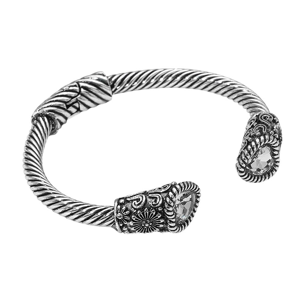 iLLASPARKZ Heart Stone Tip Antique Metal Hinged Cuff Bracelet