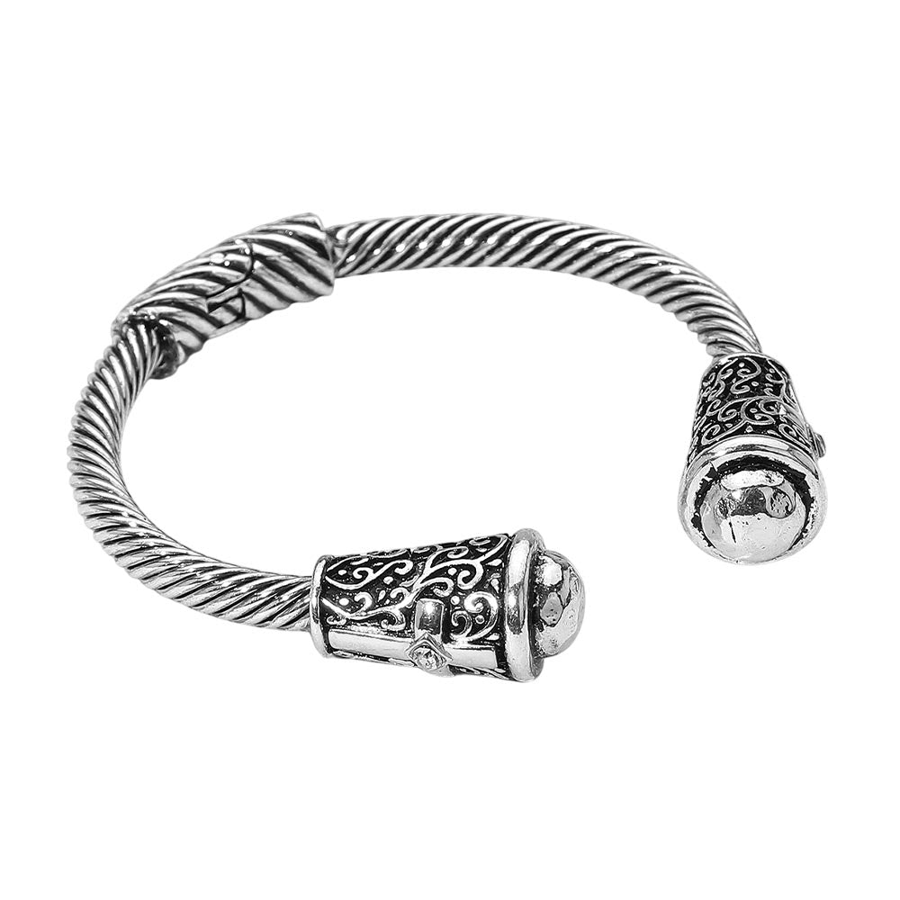 iLLASPARKZ Metal Ball Cross Embossed Tip Antique Metal Hinged Cuff Bracelet