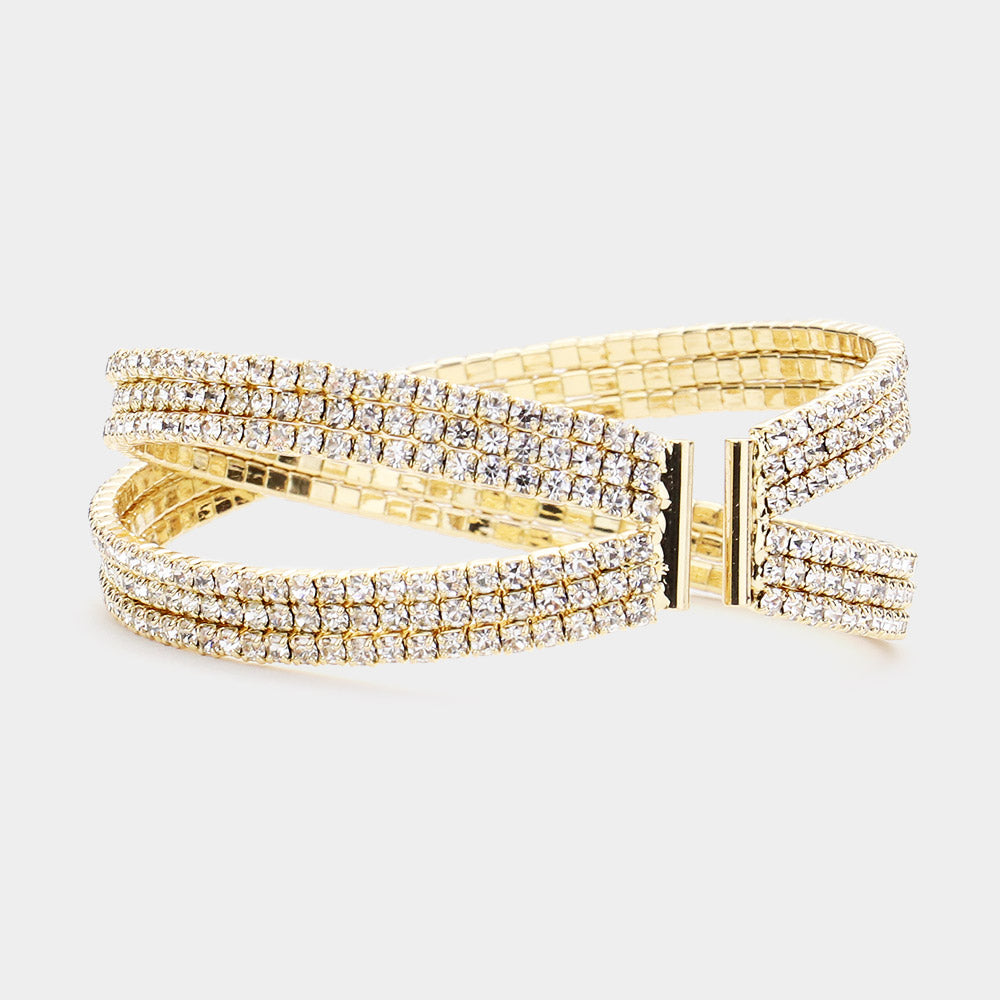 iLLASPARKZ Rhinestone Embellished Crisscross Cuff Evening Bracelet