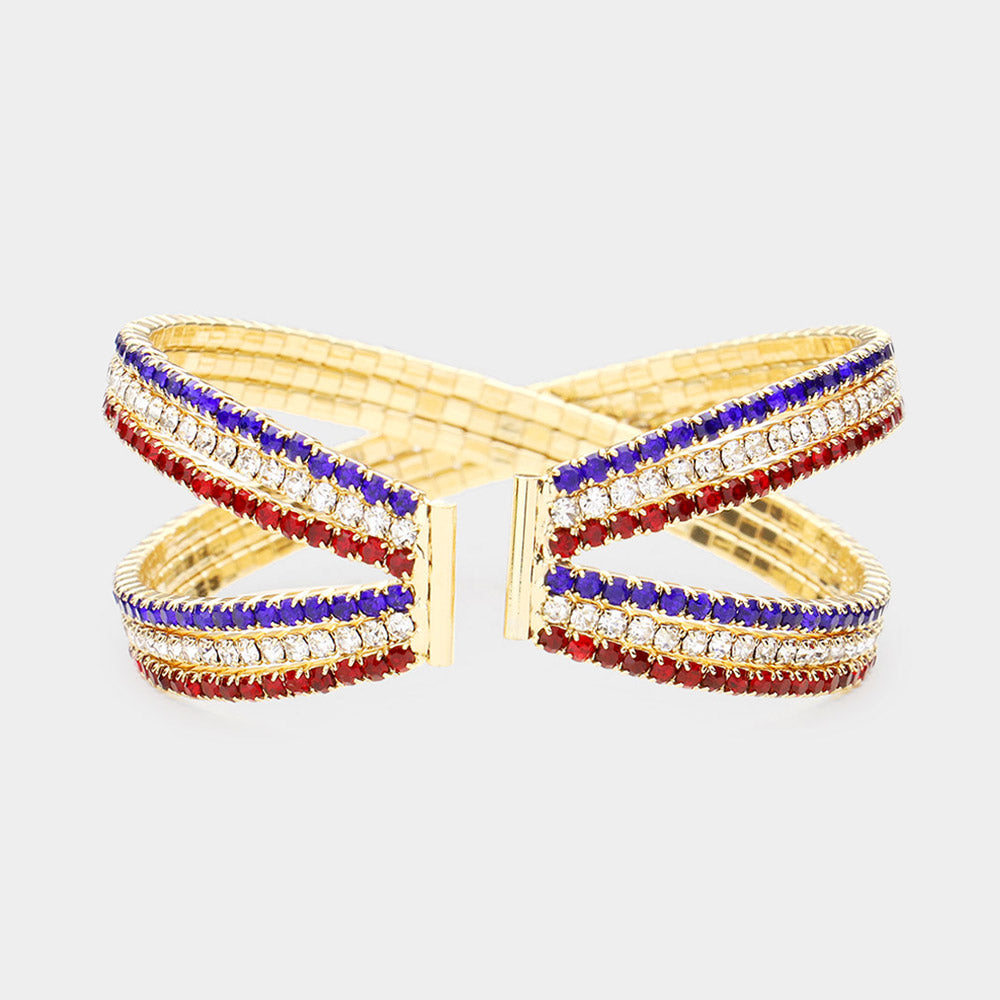 iLLASPARKZ Rhinestone Embellished Crisscross Cuff Evening Bracelet