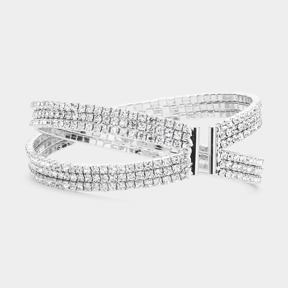 iLLASPARKZ Rhinestone Embellished Crisscross Cuff Evening Bracelet