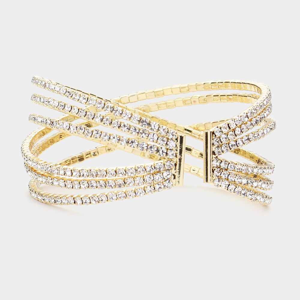 iLLASPARKZ Rhinestone Embellished Crisscross Cuff Evening Bracelet