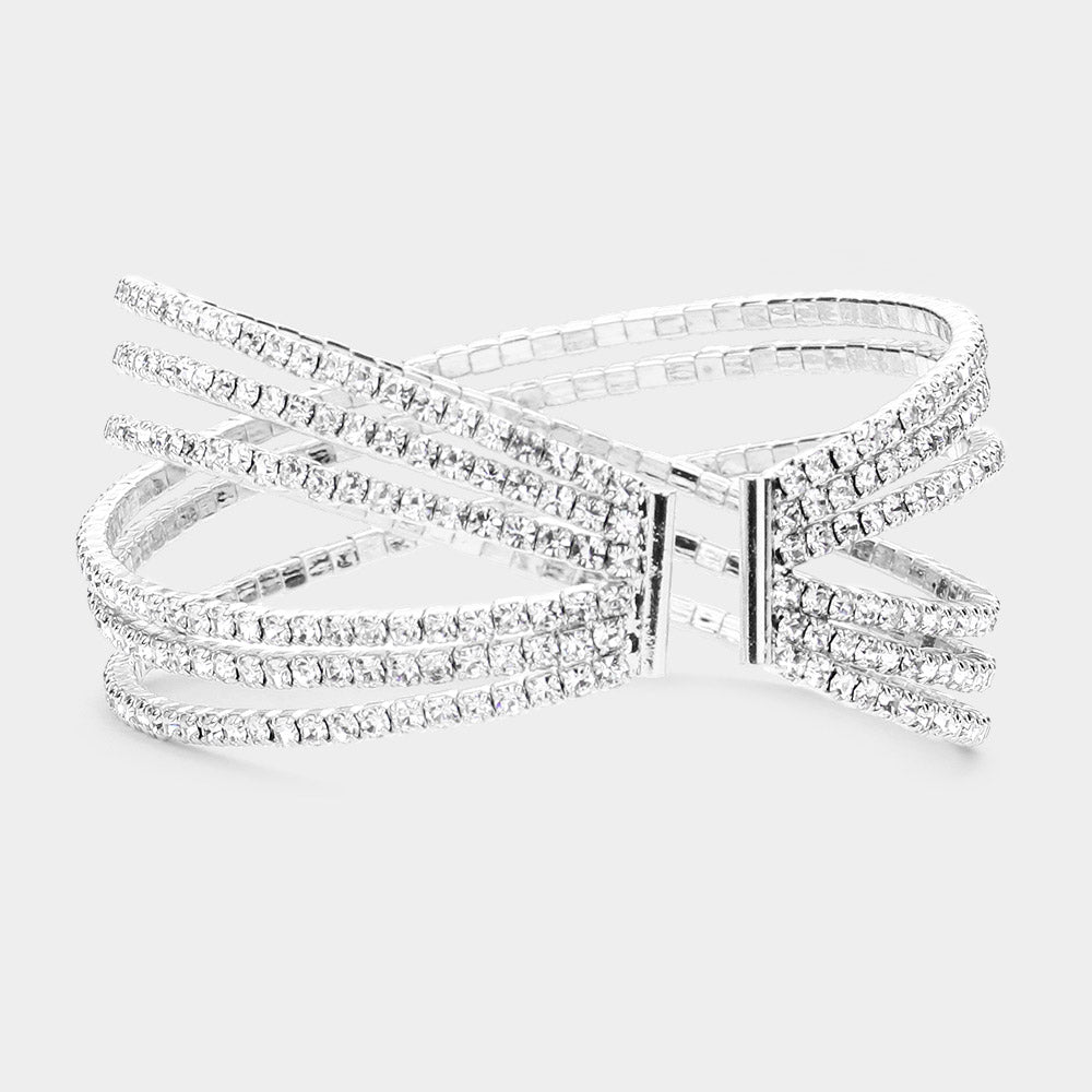 iLLASPARKZ Rhinestone Embellished Crisscross Cuff Evening Bracelet
