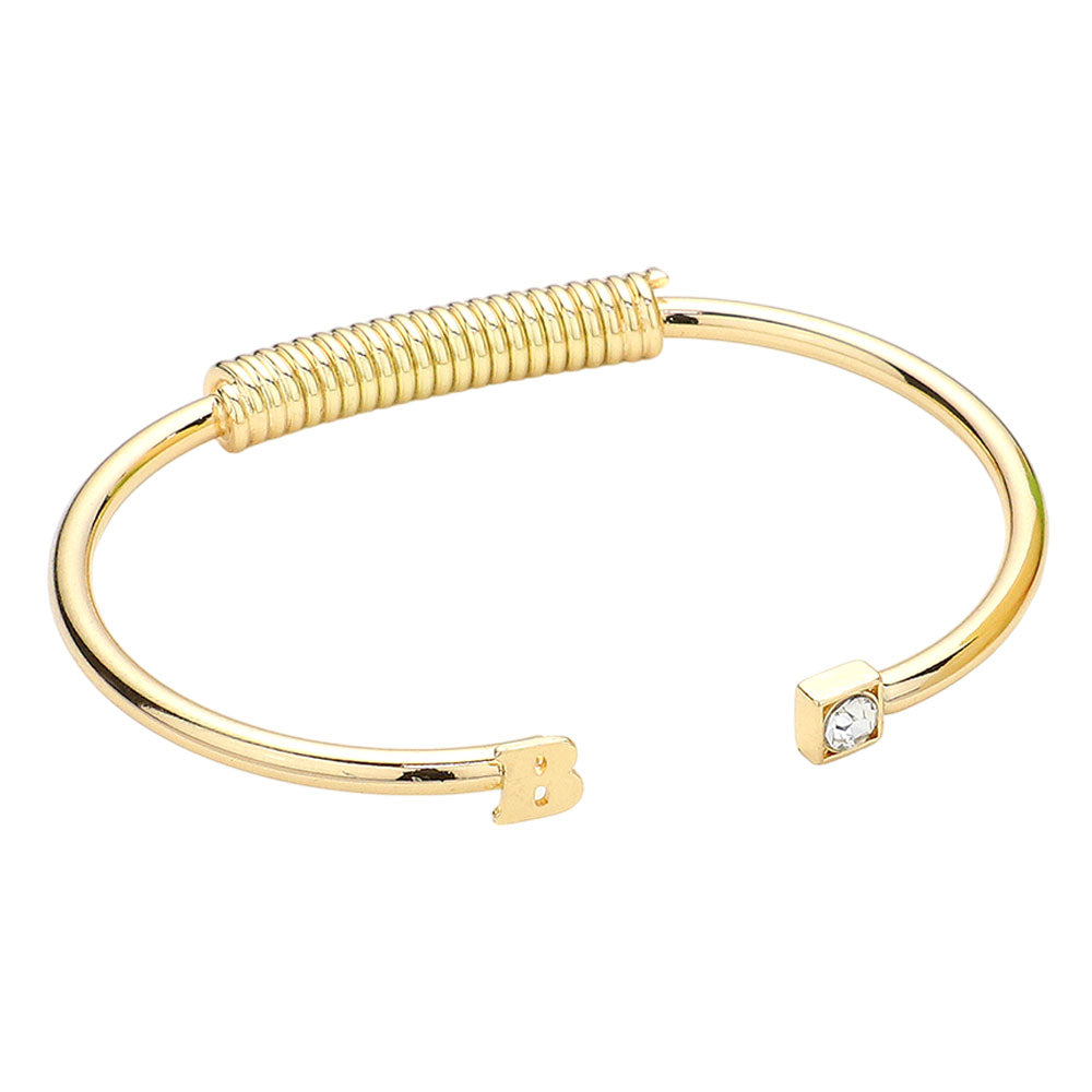 iLLASPARKZ -B- Initial Monogram Brass Metal Round Stone Tip Cuff Bracelet
