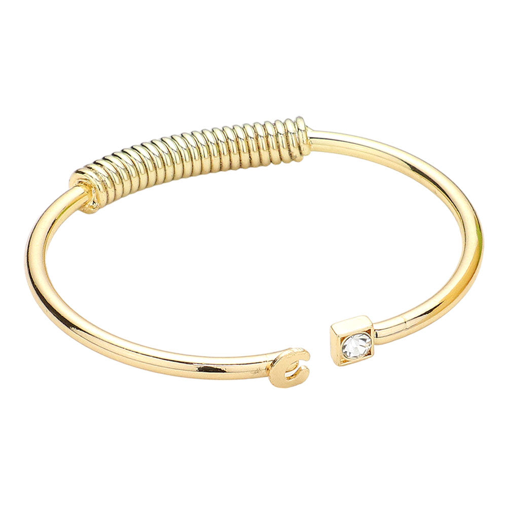 iLLASPARKZ -C- Initial Monogram Brass Metal Round Stone Tip Cuff Bracelet
