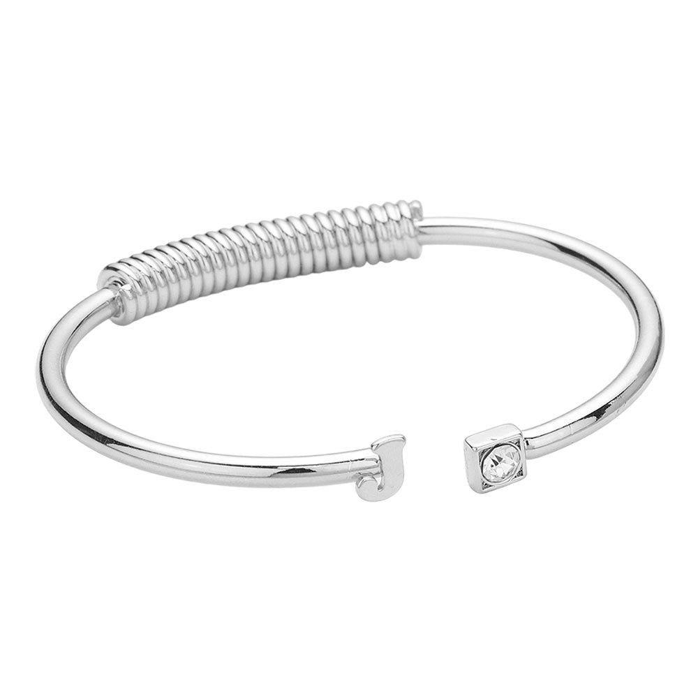 iLLASPARKZ -J- Initial Monogram Brass Metal Round Stone Tip Cuff Bracelet
