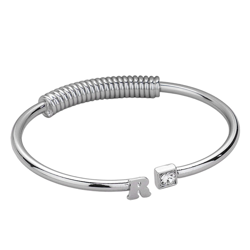iLLASPARKZ -R- Initial Monogram Brass Metal Round Stone Tip Cuff Bracelet