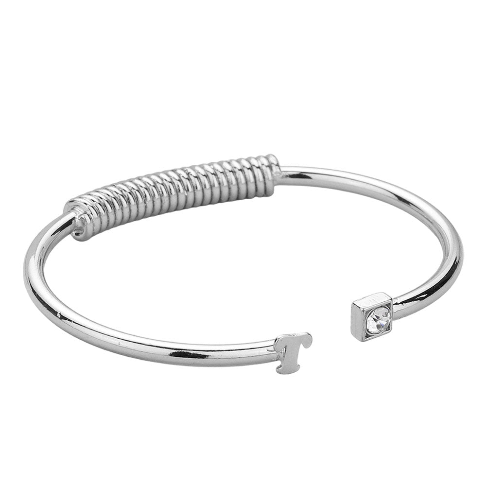 iLLASPARKZ -T- Initial Monogram Brass Metal Round Stone Tip Cuff Bracelet