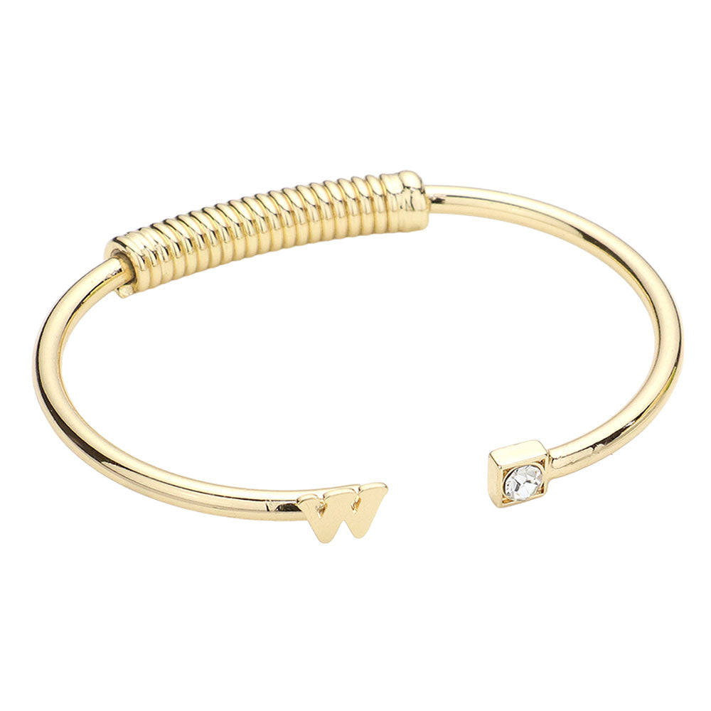 iLLASPARKZ -W- Initial Monogram Brass Metal Round Stone Tip Cuff Bracelet