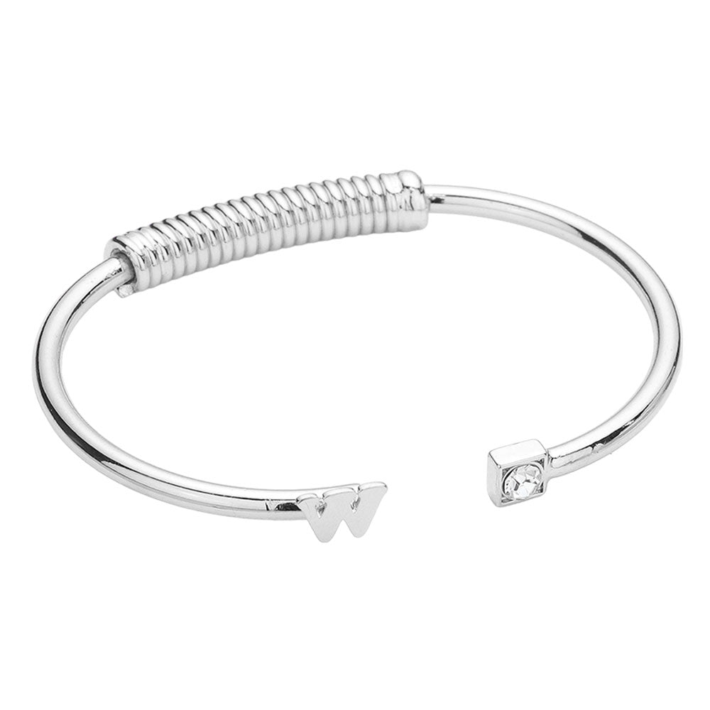 iLLASPARKZ -W- Initial Monogram Brass Metal Round Stone Tip Cuff Bracelet