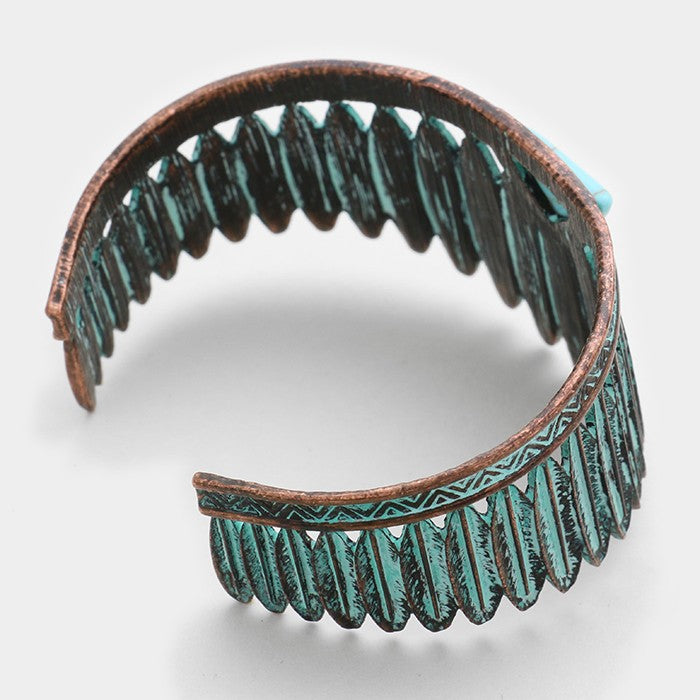 iLLASPARKZ Turquoise accented metal feather cluster cuff bracelet