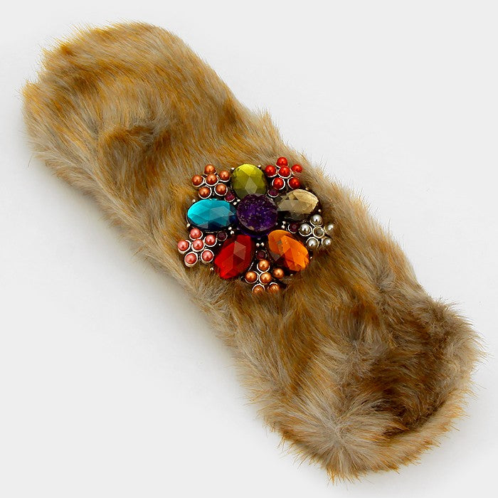 iLLASPARKZ Floral Crystal Pearl Fur Cuff Bracelet