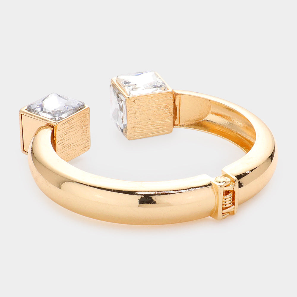 iLLASPARKZ Square Stone Accented Hinged Cuff Bracelet
