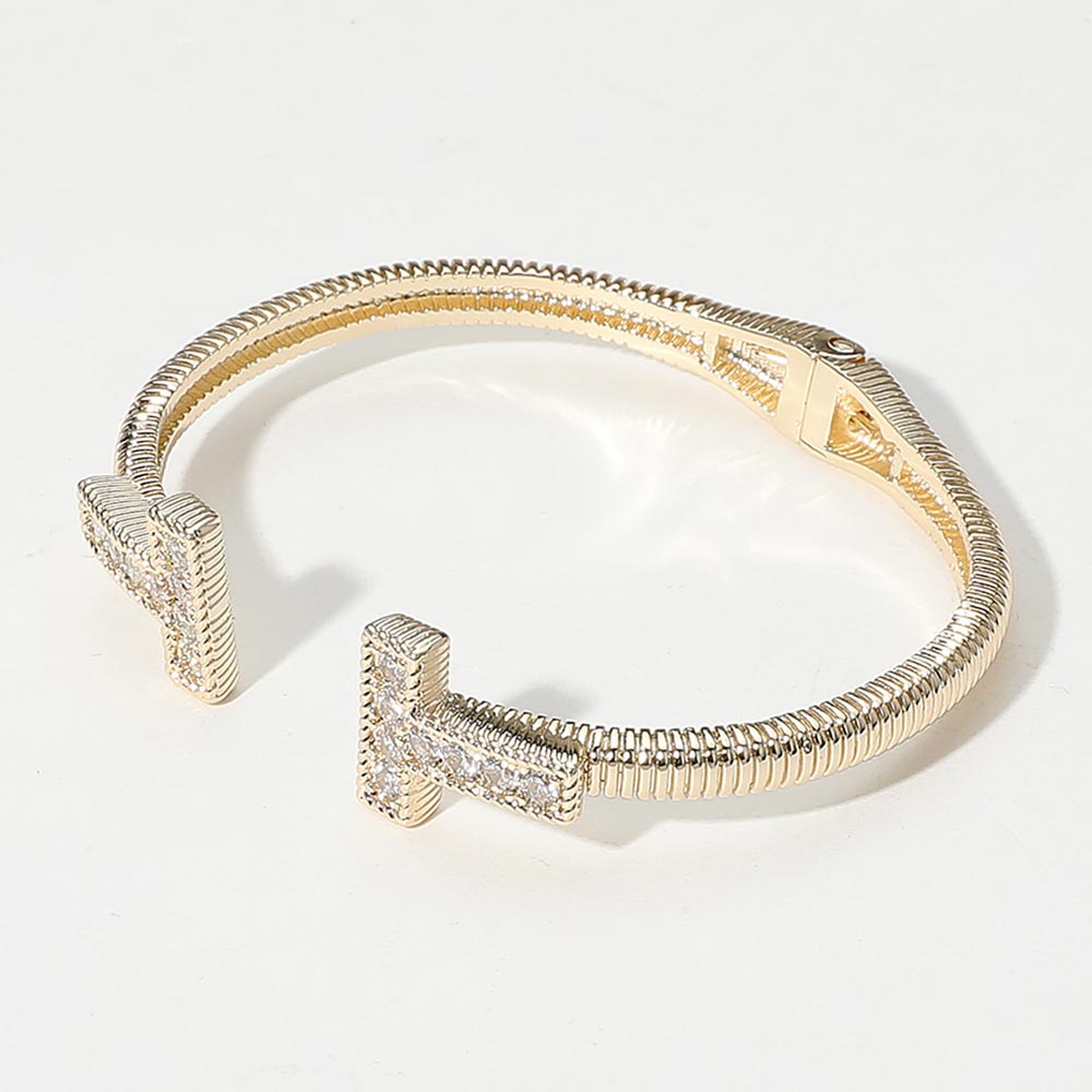 iLLASPARKZ CZ Stone Paved T Tip Cuff Bracelet