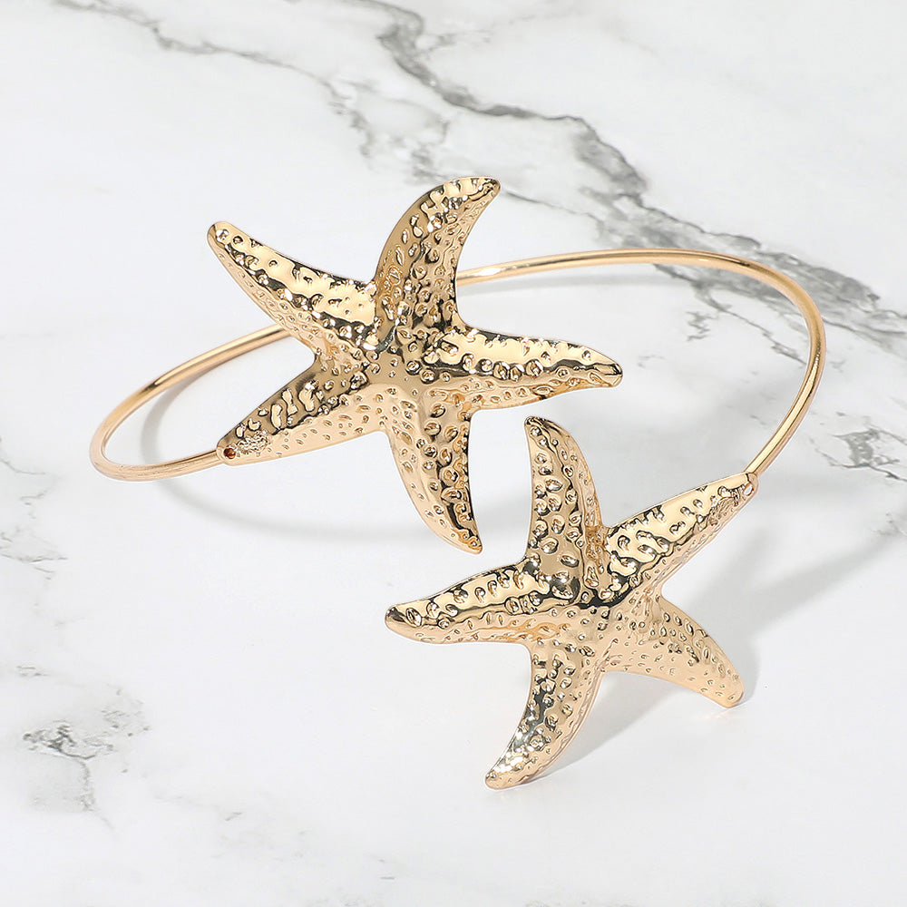 iLLASPARKZ Textured Metal Starfish Tip Wire Adjustable Arm Cuff Bracelet