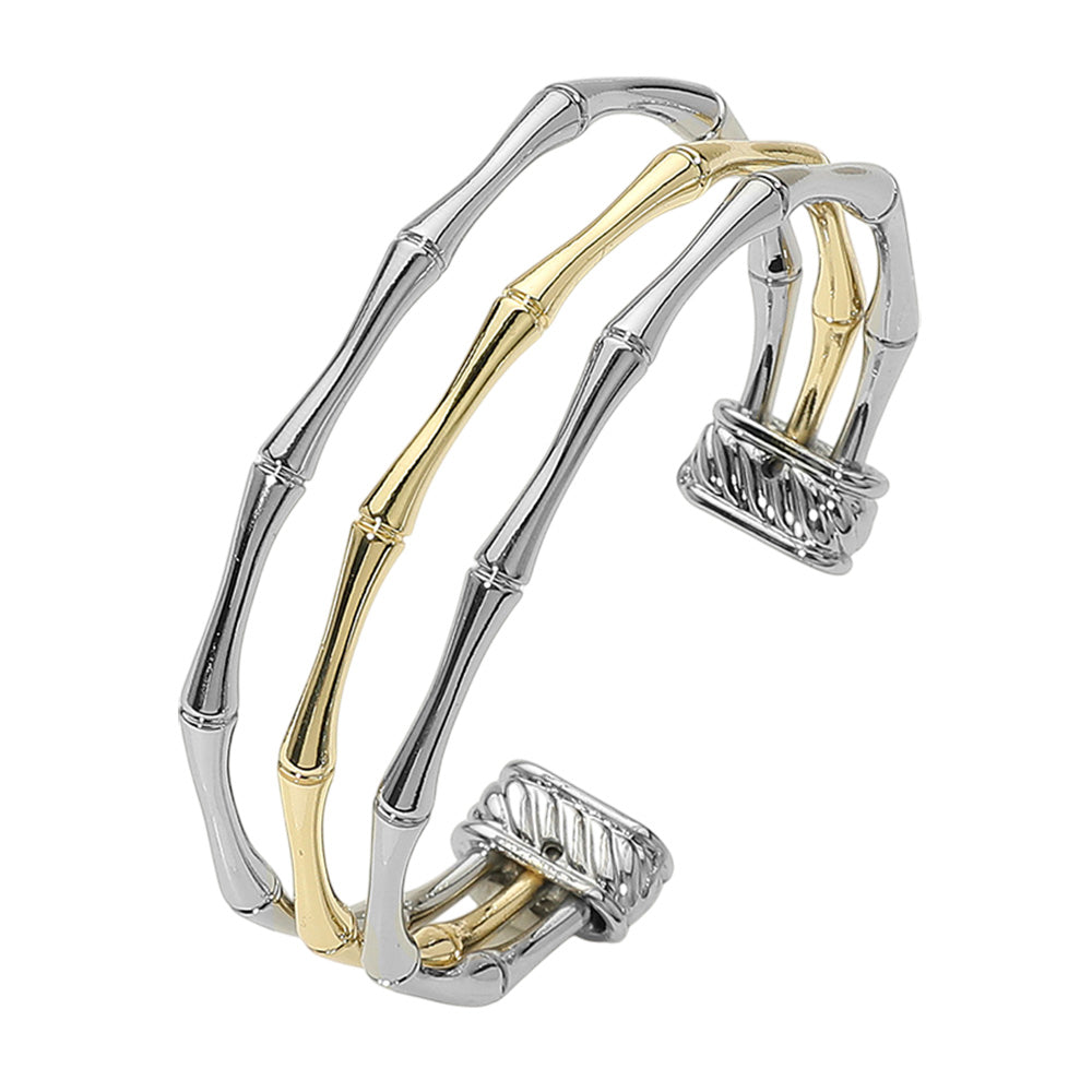 iLLASPARKZ Two Tone Split Metal Bamboo Cuff Bracelet