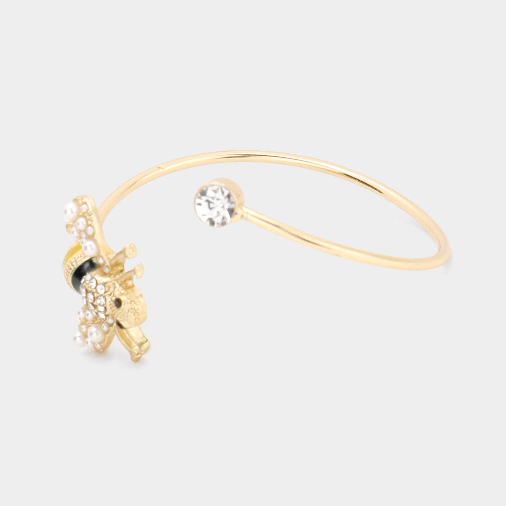 iLLASPARKZ Pearl Enamel Honey Bee Accented Cuff Bracelet