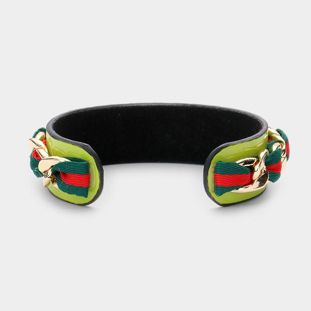 iLLASPARKZ Color Block Fabric Metal Chain Cuff Bracelet