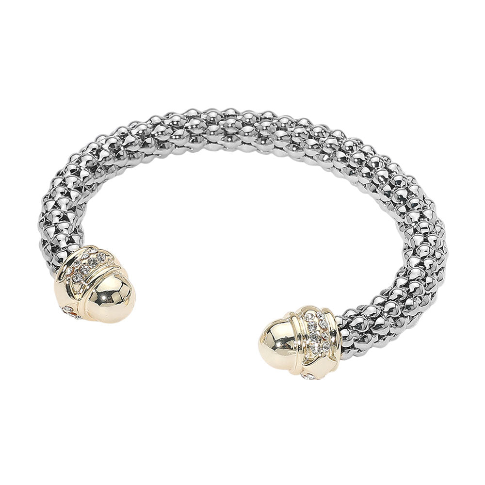 iLLASPARKZ Two Tone Stone Paved Dome Tip Cuff Bracelet