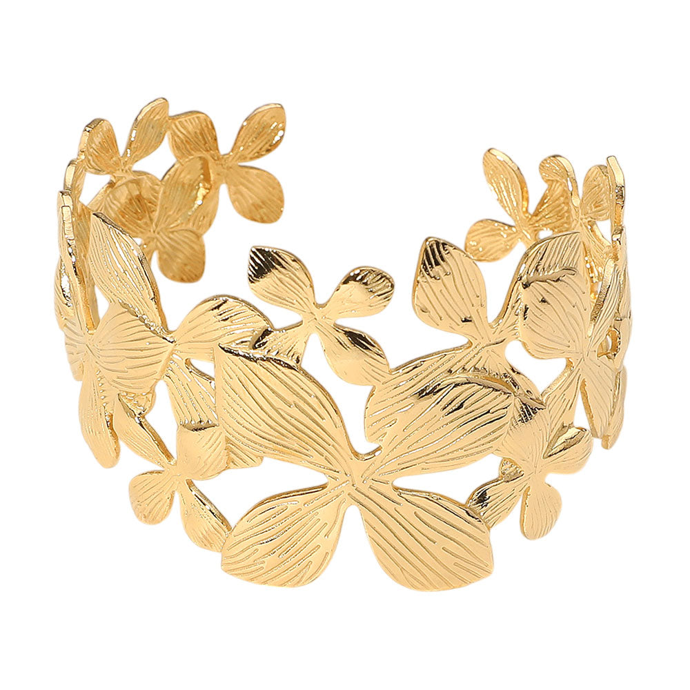 iLLASPARKZ SECRET BOX_Stainless Steel Textured Floral Openwork Cuff Bracelet
