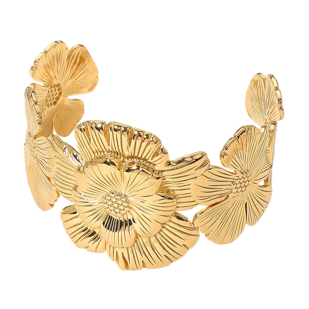 iLLASPARKZ SECRET BOX_Stainless Steel Bold Bloom Floral Cuff Bracelet