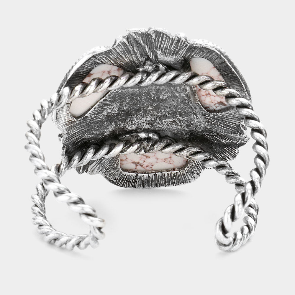 iLLASPARKZ Triple Abstract Natural Stone Metal Feather Cuff Bracelet