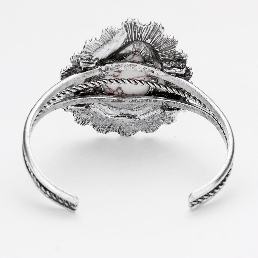 iLLASPARKZ Teardrop Natural Stone Antique Metal Cuff Bracelet