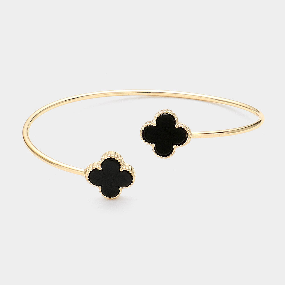 iLLASPARKZ Stone Rim Enamel Quatrefoil Tip Cuff Bracelet