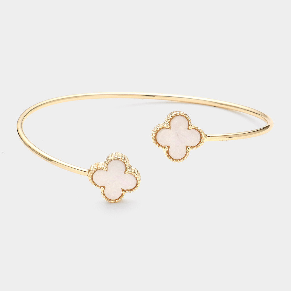 iLLASPARKZ Stone Rim Mother Of Pearl Quatrefoil Tip Cuff Bracelet