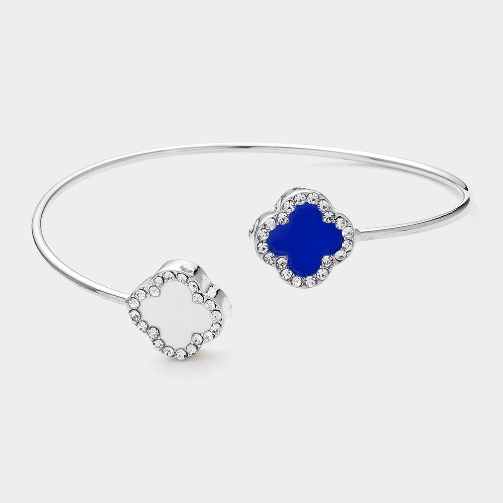 iLLASPARKZ Stone Rim Enamel Quatrefoil Tip Cuff Bracelet
