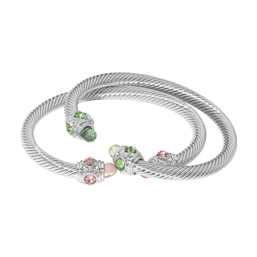 iLLASPARKZ 2PCS - Stone Tip Twisted Cuff Bracelet