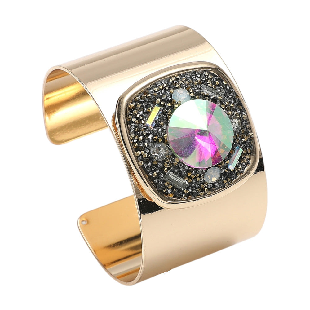 iLLASPARKZ Square Glass Stone Embellished Bling Studded Pointed Cuff Bracelet