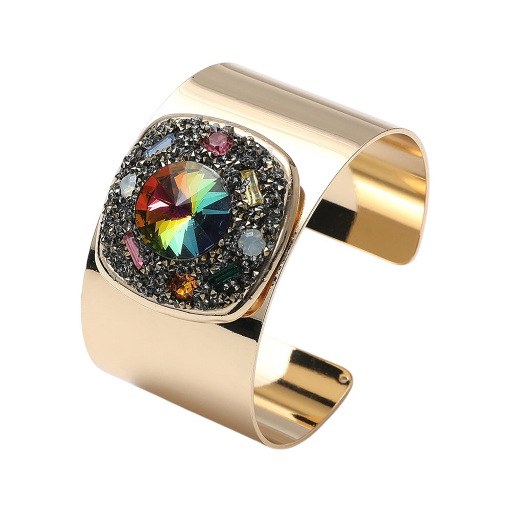 iLLASPARKZ Square Glass Stone Embellished Bling Studded Pointed Cuff Bracelet