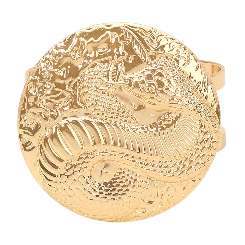 iLLASPARKZ Round Metal Embossed Snake Plate Accent Cuff Bracelet
