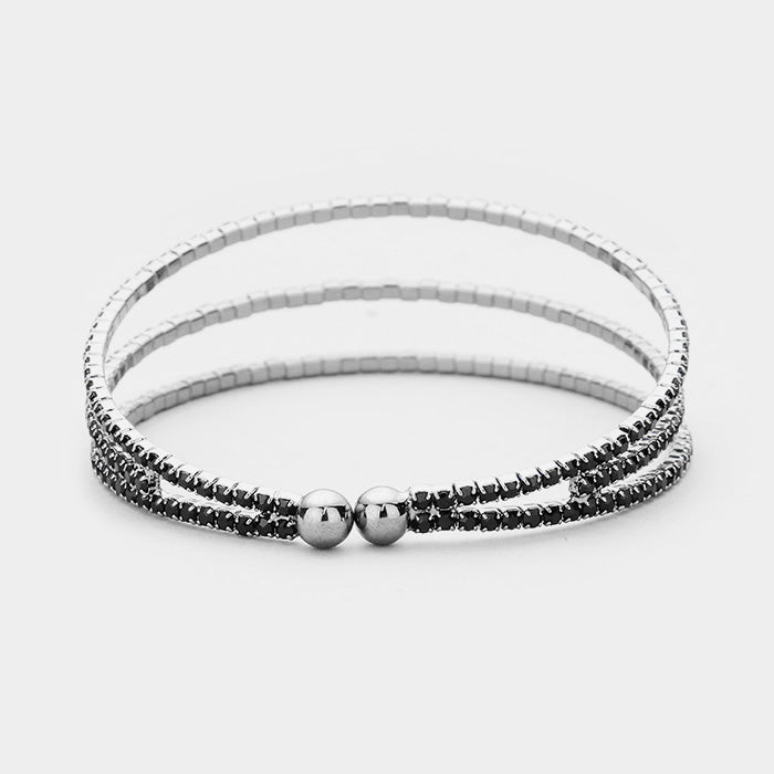 iLLASPARKZ 3Rows Split Layered Rhinestone Cuff Bracelet