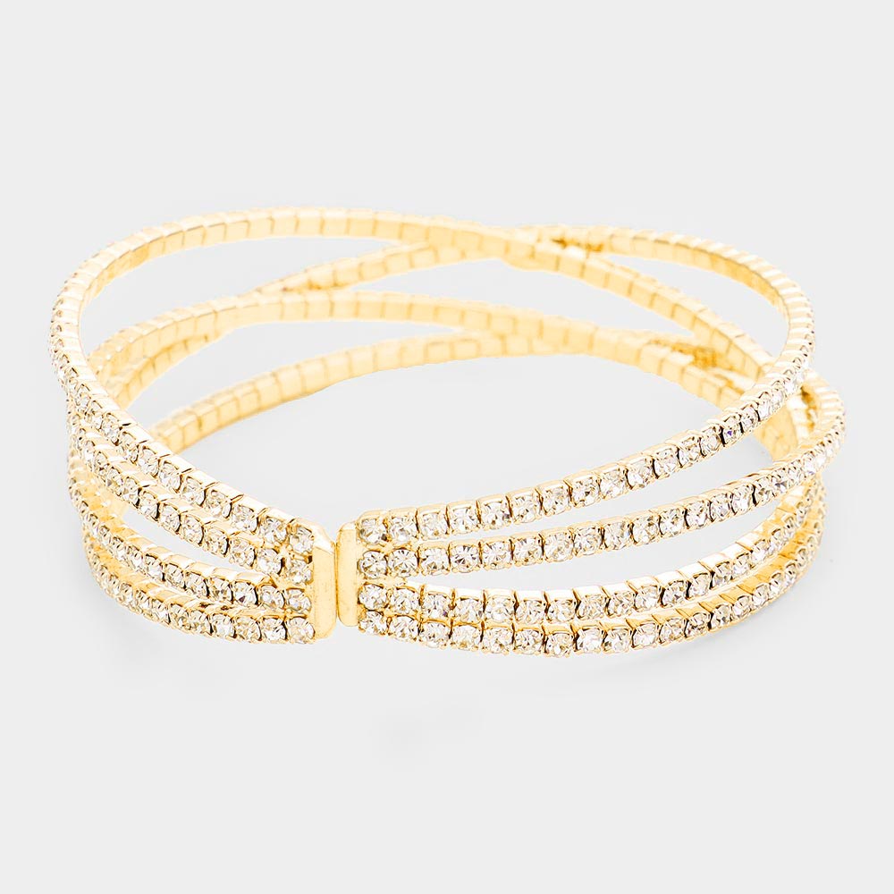 iLLASPARKZ Crisscross Crystal Rhinestone Pave Cuff Bracelet