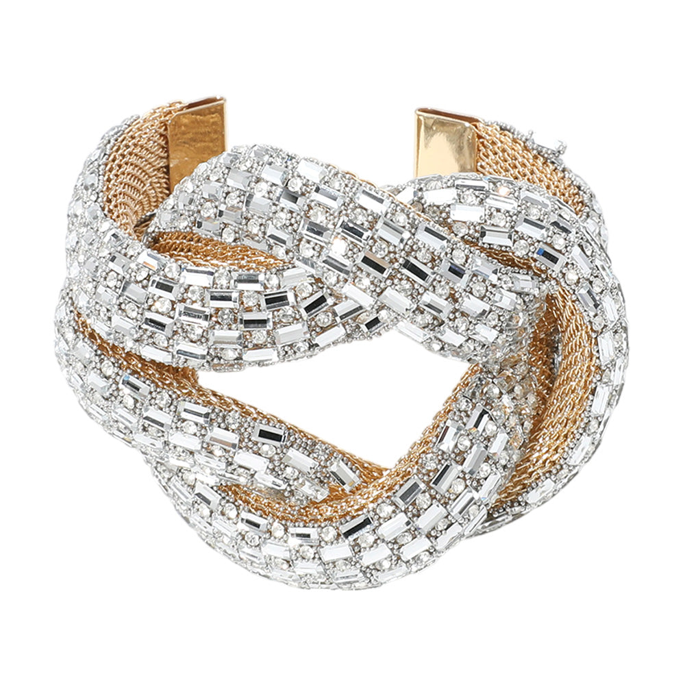 iLLASPARKZ Emerald Cut Stone Embellished Knot Cuff Bracelet