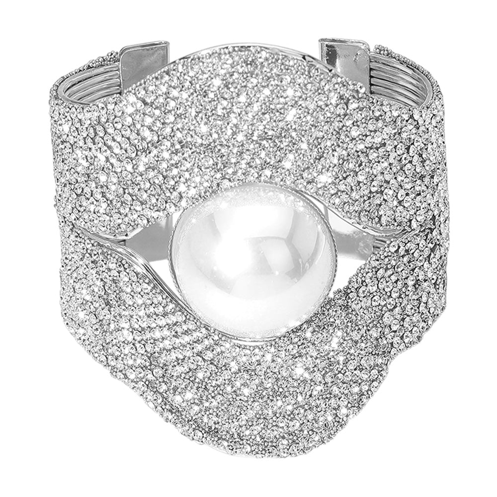 iLLASPARKZ Pearl Pointed Stone Paved Wide Cuff Bracelet