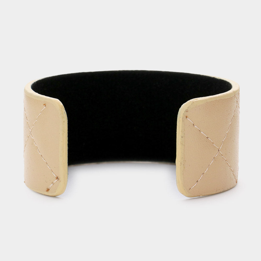 iLLASPARKZ Pearl Trimmed Rhinestone Honey Bee Accented Faux Leather Cuff Bracelet